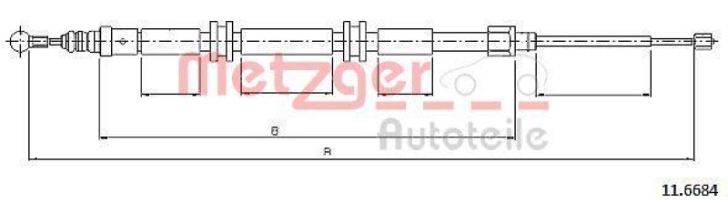 METZGER 11.6684 Seilzug, Feststellbremse für RENAULT hinten links/rechts