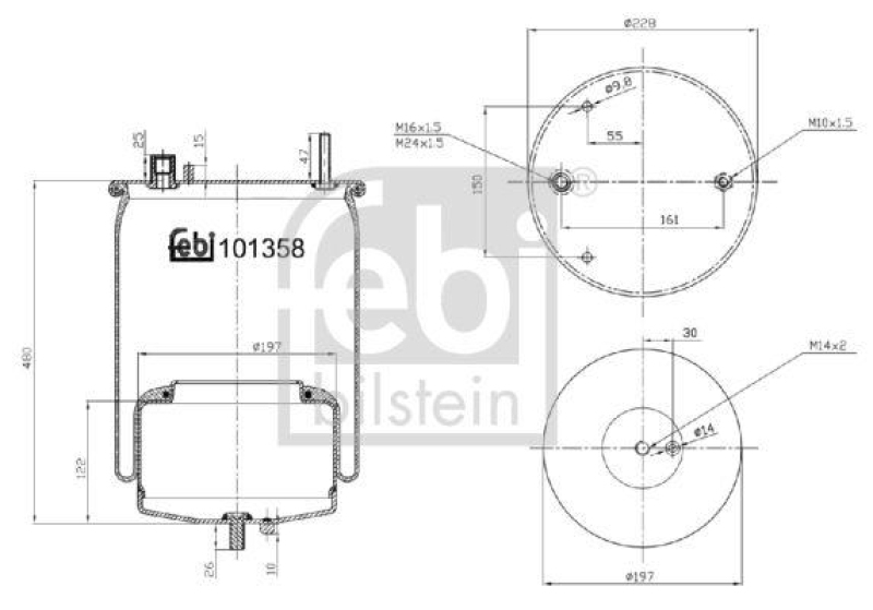 FEBI BILSTEIN 101358 Luftfederbalg mit Stahlkolben und Kolbenstange für Volvo