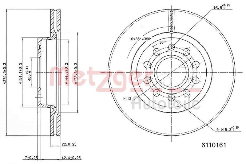 METZGER 6110161 Bremsscheibe Lack/Ks/Ms/Hc für AUDI/SEAT/SKODA VA