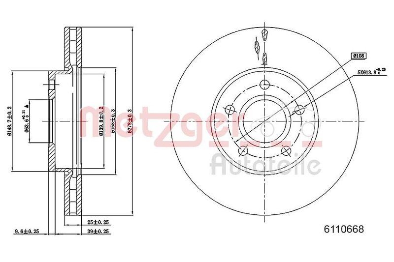 METZGER 6110668 Bremsscheibe Lack/Ks für FORD VA