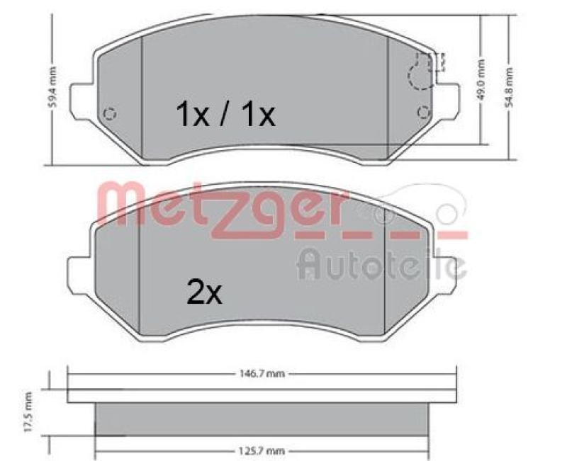 METZGER 1170378 Bremsbelagsatz, Scheibenbremse WVA 23 638