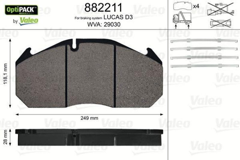 VALEO 882211 Bremsbelagsatz OptiPACK