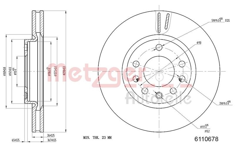 METZGER 6110678 Bremsscheibe Lack/Ks für OPEL VA