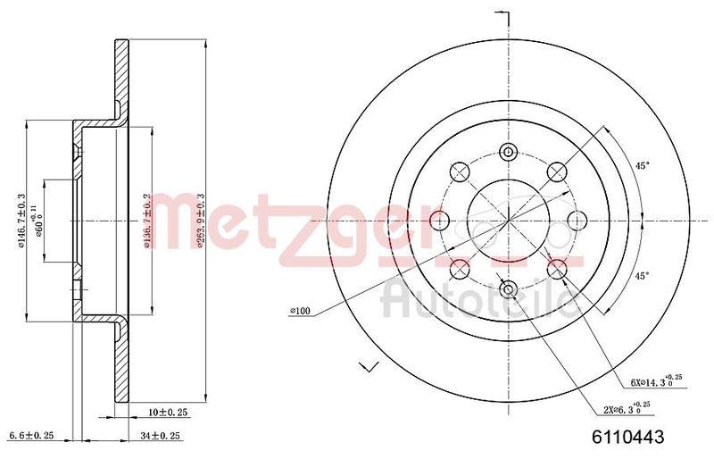 METZGER 6110443 Bremsscheibe Lack/Ks/Ms für FIAT HA