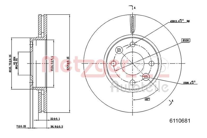 METZGER 6110681 Bremsscheibe Lack/Ks für MB/RENAULT VA