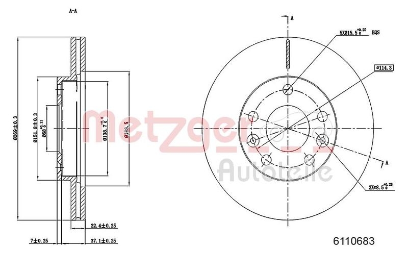 METZGER 6110683 Bremsscheibe Lack/Ks für DACIA VA