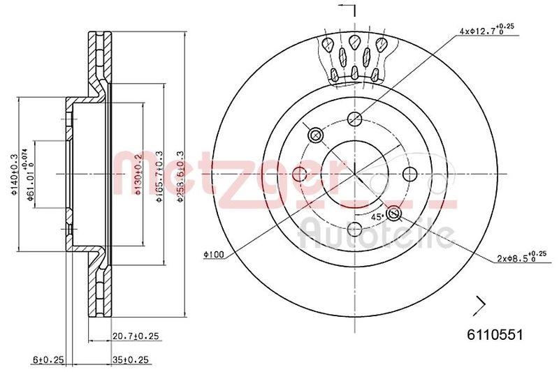 METZGER 6110551 Bremsscheibe Lack/Ks/Ms f&uuml;r RENAULT VA