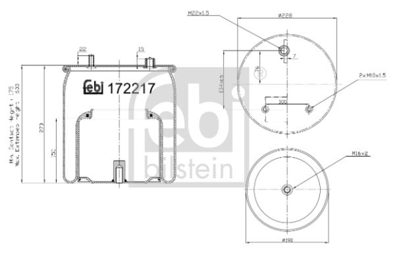 FEBI BILSTEIN 172217 Luftfederbalg mit Stahlkolben für DAF