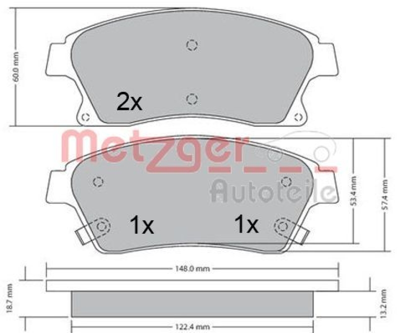 METZGER 1170393 Bremsbelagsatz, Scheibenbremse WVA 25 031