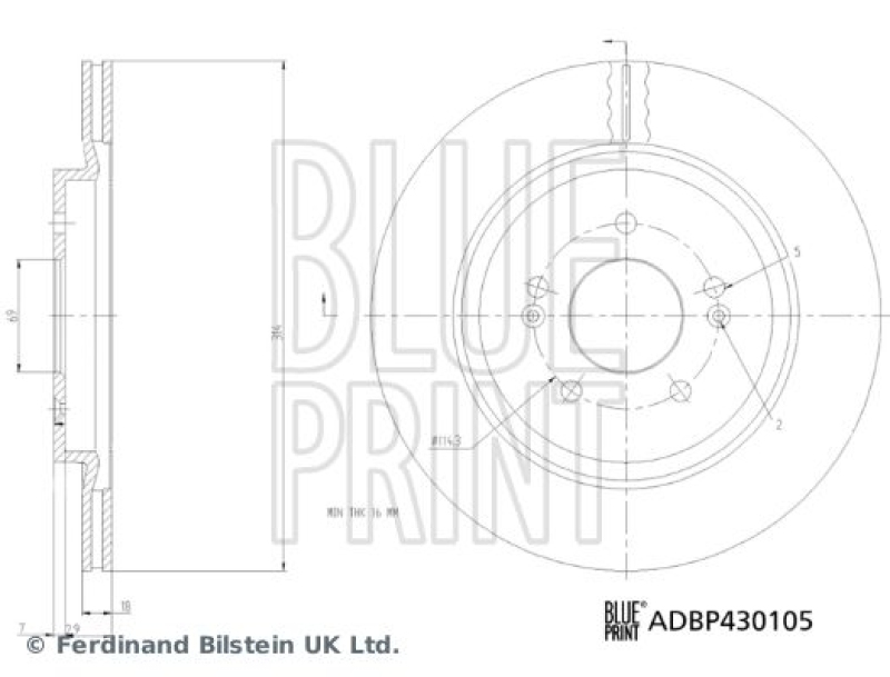 BLUE PRINT ADBP430105 Bremsscheibe für HYUNDAI