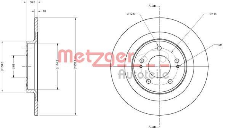 METZGER 6110741 Bremsscheibe Lack/Ks für CITROEN/PEUGEOT HA