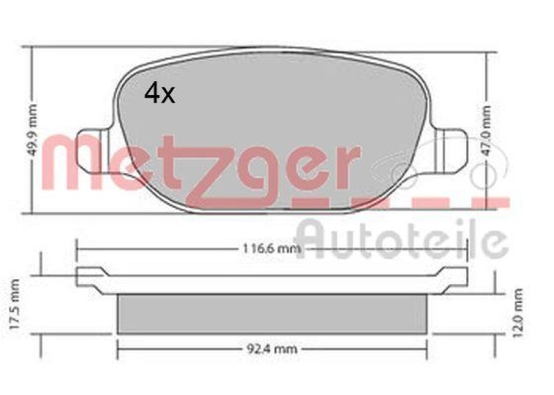 METZGER 1170403 Bremsbelagsatz, Scheibenbremse WVA 23 760