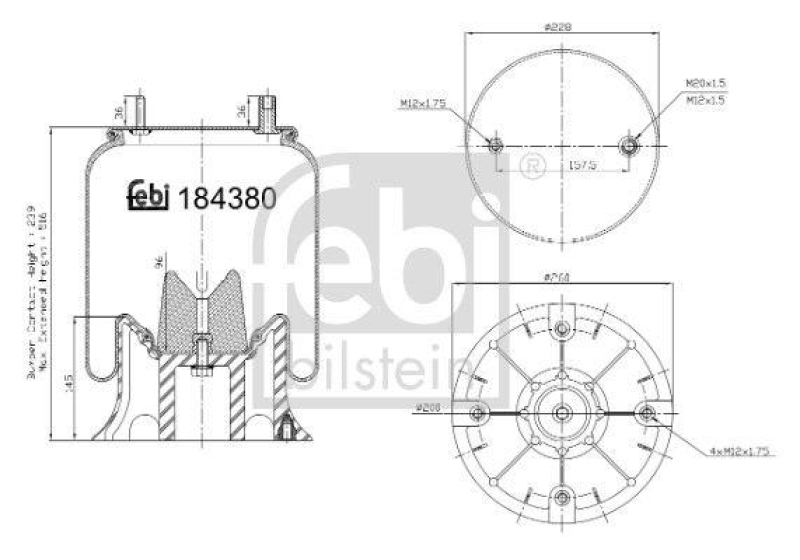 FEBI BILSTEIN 184380 Luftfederbalg mit Kunststoffkolben für Fruehauf (Crane)