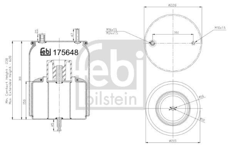 FEBI BILSTEIN 175648 Luftfederbalg mit Stahlkolben und Kolbenstange für Volvo