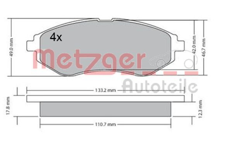 METZGER 1170404 Bremsbelagsatz, Scheibenbremse WVA 23 974