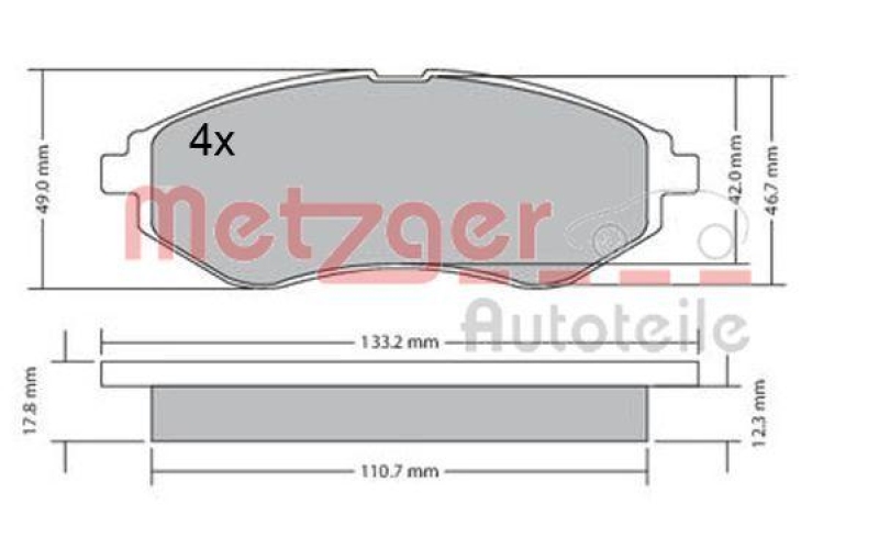 METZGER 1170404 Bremsbelagsatz, Scheibenbremse WVA 23 974