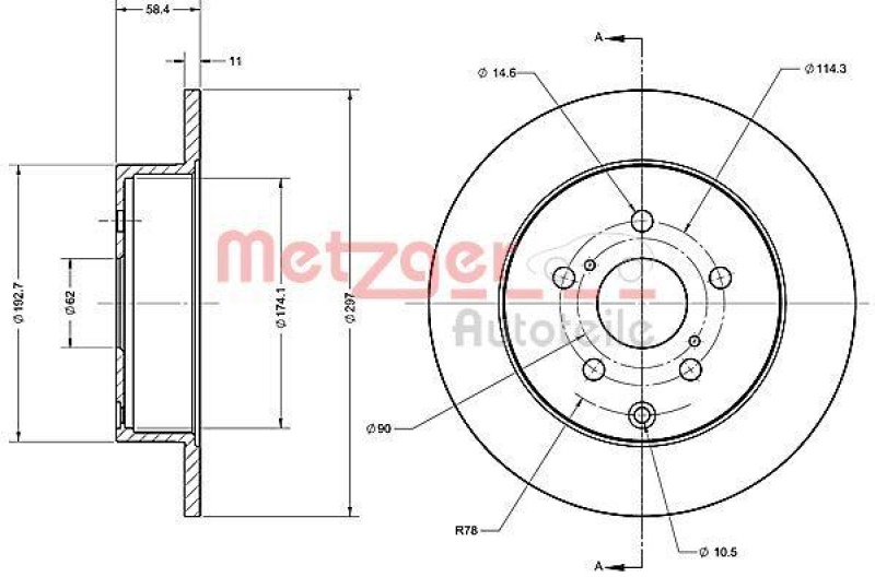 METZGER 6110700 Bremsscheibe Lack/Ks für TOYOTA HA