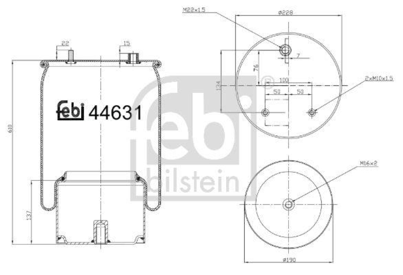 FEBI BILSTEIN 44631 Luftfederbalg mit Stahlkolben für DAF