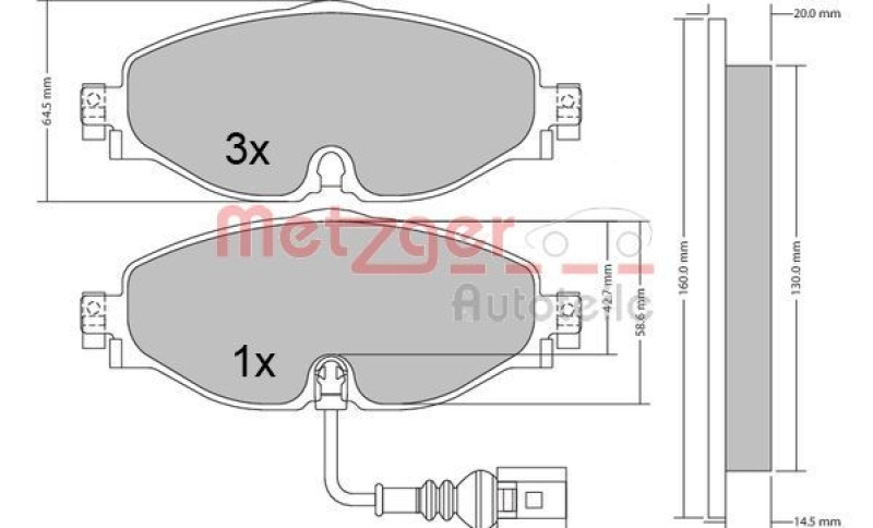 METZGER 1170411 Bremsbelagsatz, Scheibenbremse WVA 25 086