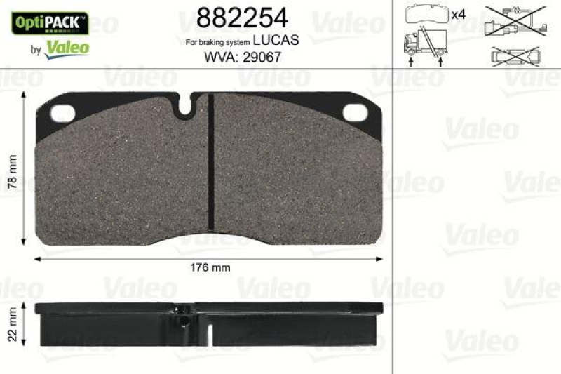 VALEO 882254 Bremsbelagsatz OptiPACK