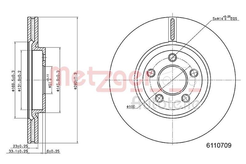 METZGER 6110709 Bremsscheibe Lack/Ks für CHRYSLER VA