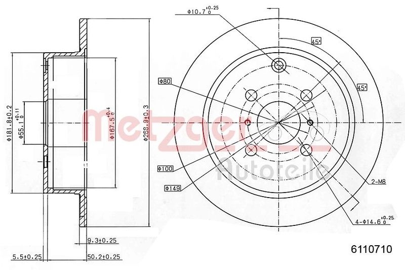 METZGER 6110710 Bremsscheibe Lack/Ks für TOYOTA HA