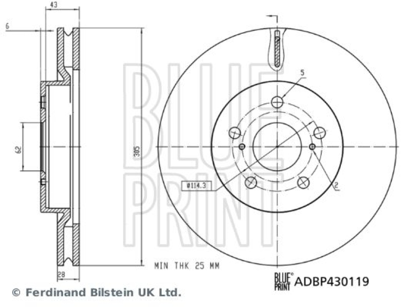 BLUE PRINT ADBP430119 Bremsscheibe für TOYOTA