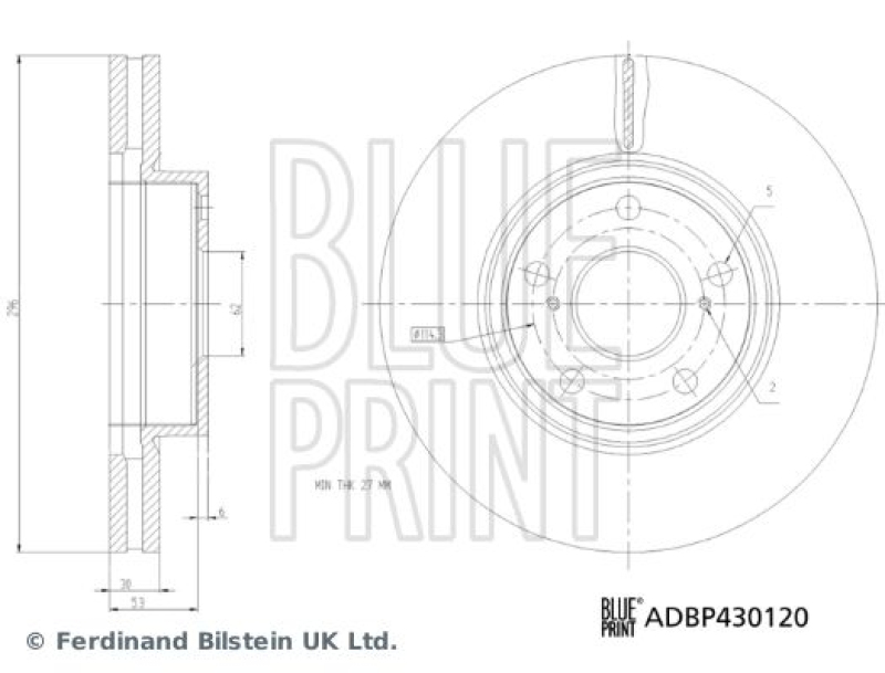 BLUE PRINT ADBP430120 Bremsscheibe für TOYOTA