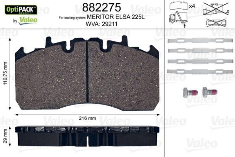 VALEO 882275 Bremsbelagsatz OptiPACK