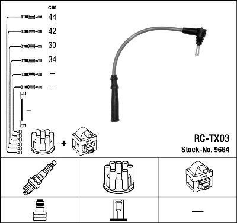 NGK 9664 Zündleitungssatz RC-TX03 |Zündkabel