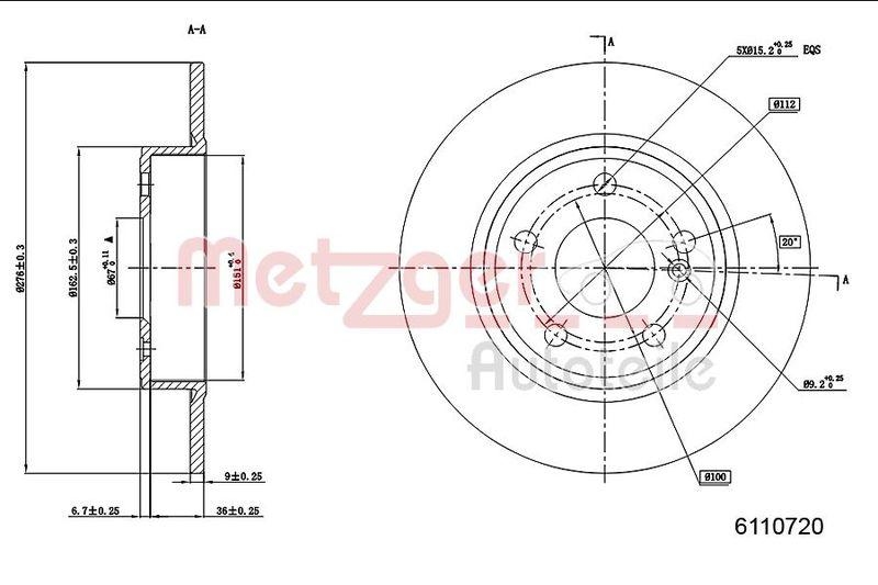 METZGER 6110720 Bremsscheibe Lack/Ks/Ms für MB HA