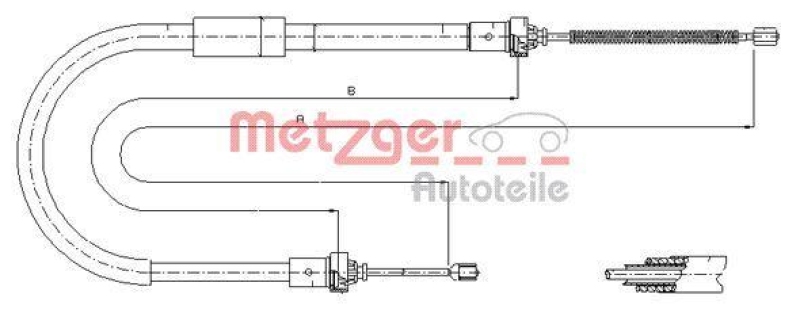 METZGER 11.6573 Seilzug, Feststellbremse für RENAULT hinten rechts