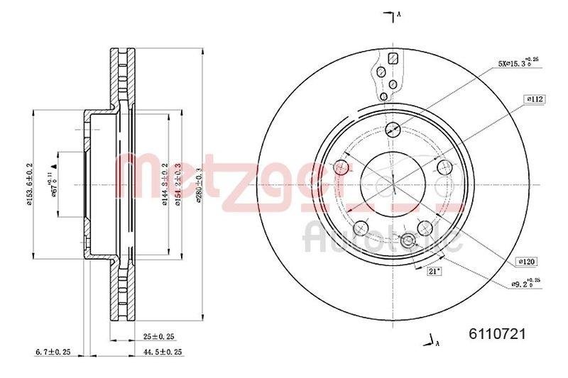 METZGER 6110721 Bremsscheibe Lack/Ks/Ms/Hc für MB VA