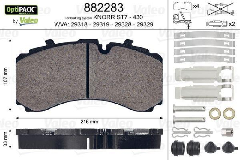 VALEO 882283 Bremsbelagsatz OptiPACK