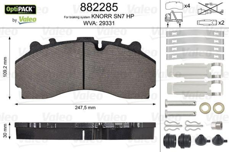 VALEO 882285 Bremsbelagsatz OptiPACK