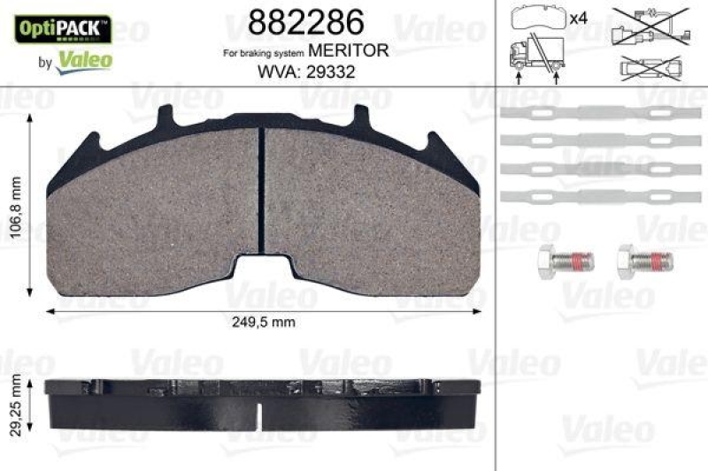 VALEO 882286 Bremsbelagsatz OptiPACK