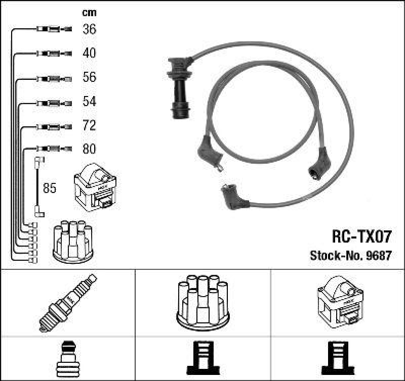 NGK 9687 Zündleitungssatz RC-TX07 |Zündkabel