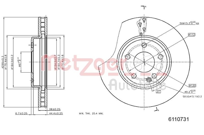 METZGER 6110731 Bremsscheibe Lack/Ks/Ms/Hc für MB VA