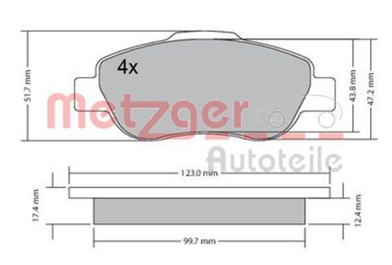 METZGER 1170440 Bremsbelagsatz, Scheibenbremse WVA 24 072