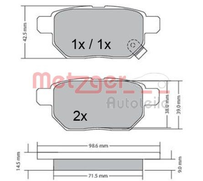 METZGER 1170444 Bremsbelagsatz, Scheibenbremse WVA 24 610