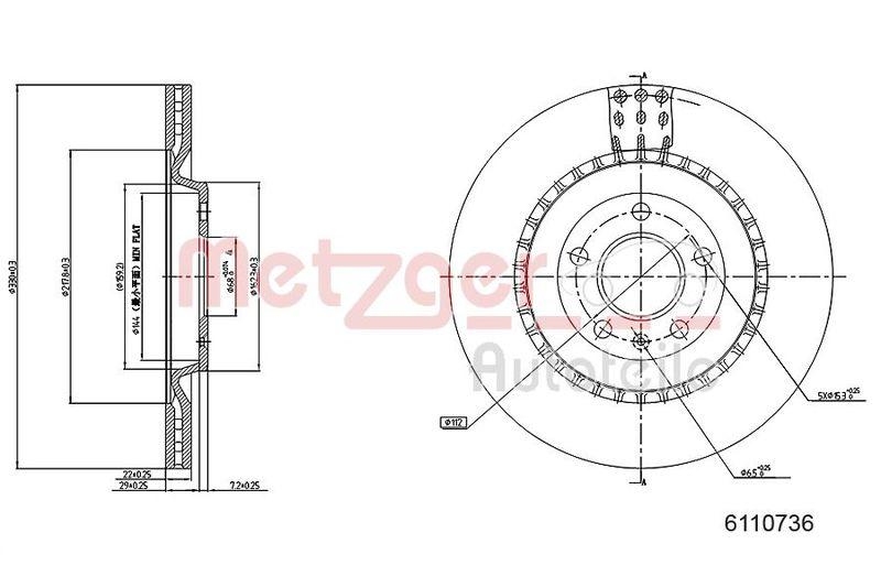 METZGER 6110736 Bremsscheibe Lack/Ks/Ms/Hc f&uuml;r AUDI/PORSCHE HA