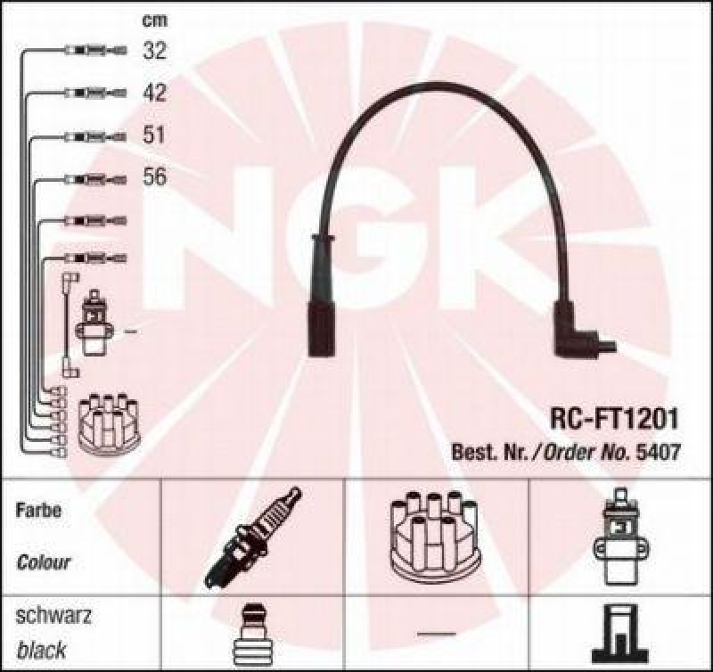 NGK 5407 Zündleitungssatz RC-FT1201 |Zündkabel