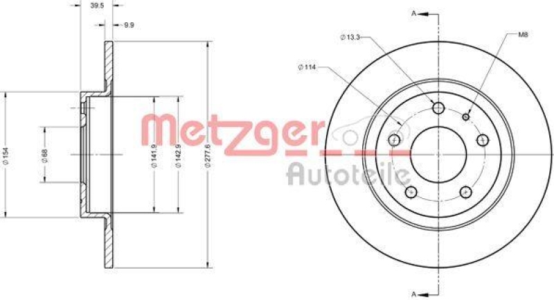 METZGER 6110740 Bremsscheibe Lack/Ks für MAZDA HA