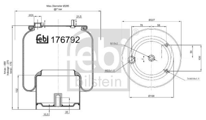 FEBI BILSTEIN 176792 Luftfederbalg mit Stahlkolben für DAF