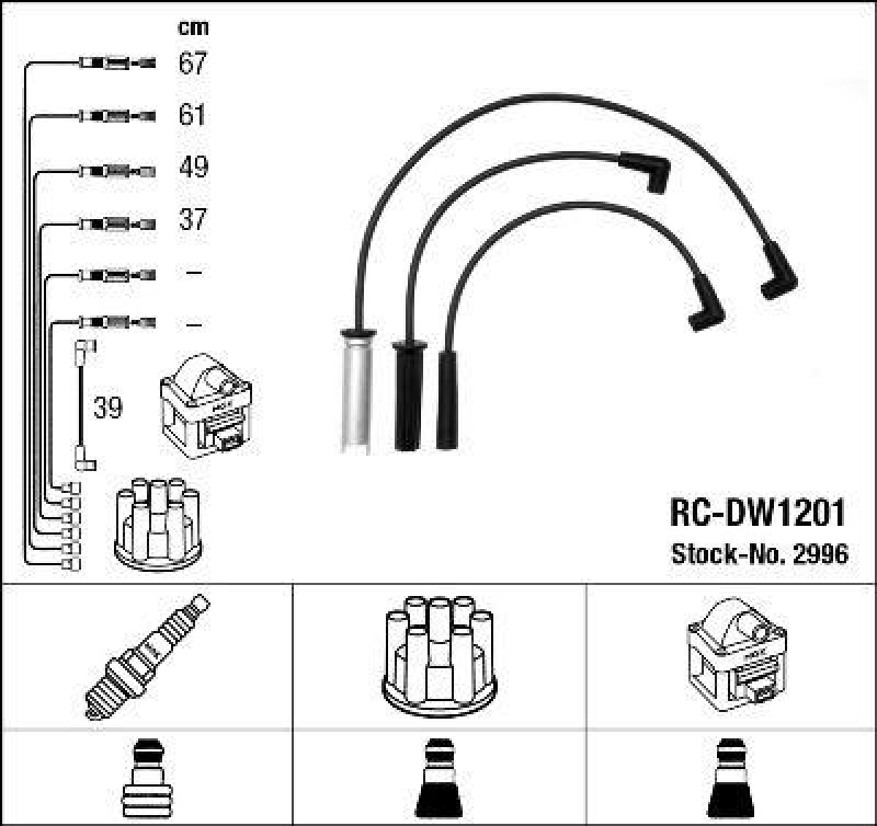 NGK 2996 Zündleitungssatz RC-DW1201 |Zündkabel