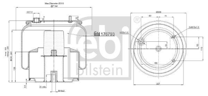 FEBI BILSTEIN 176793 Luftfederbalg mit Stahlkolben für DAF