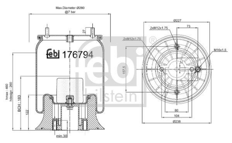 FEBI BILSTEIN 176794 Luftfederbalg mit Kunststoffkolben für DAF