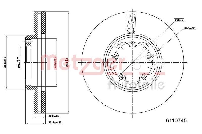 METZGER 6110745 Bremsscheibe Lack/Ks für FORD VA