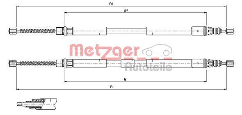 METZGER 11.6796 Seilzug, Feststellbremse für RENAULT hinten links/rechts