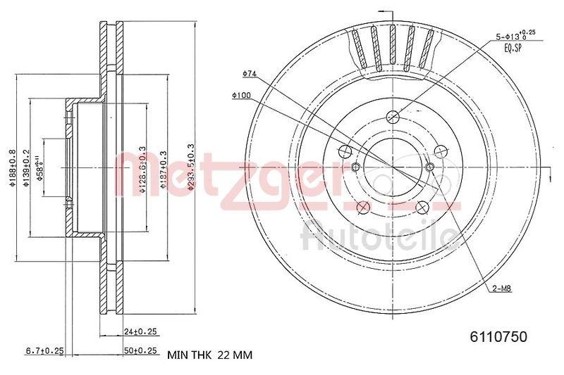 METZGER 6110750 Bremsscheibe Lack/Ks für SUBARU VA